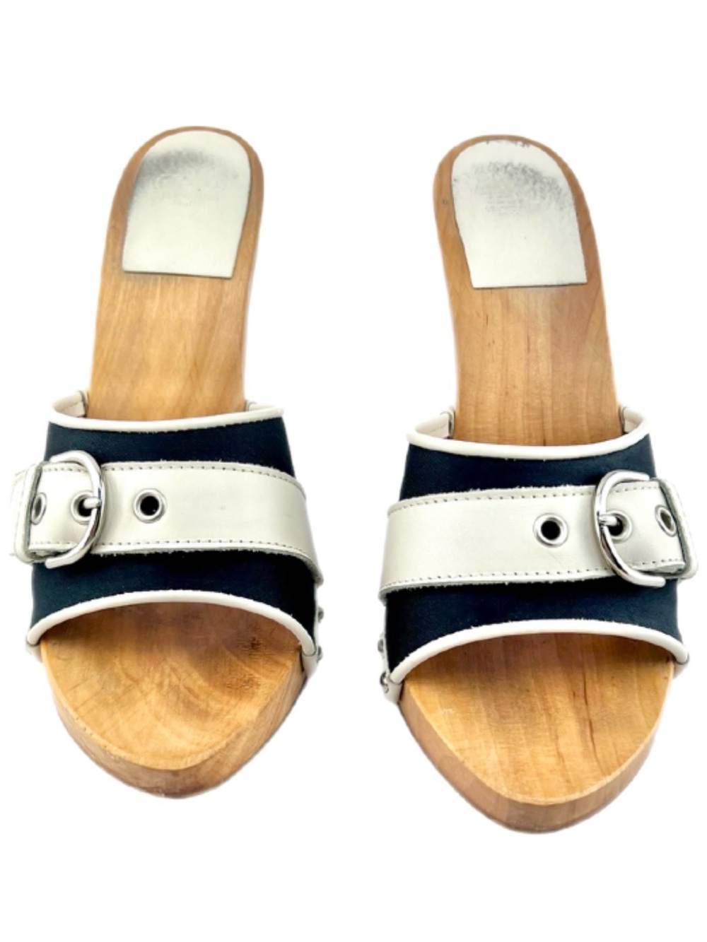 COACH Navy and White Wood Heel Mule Y2K - 7.5 M - Picture 2 of 12